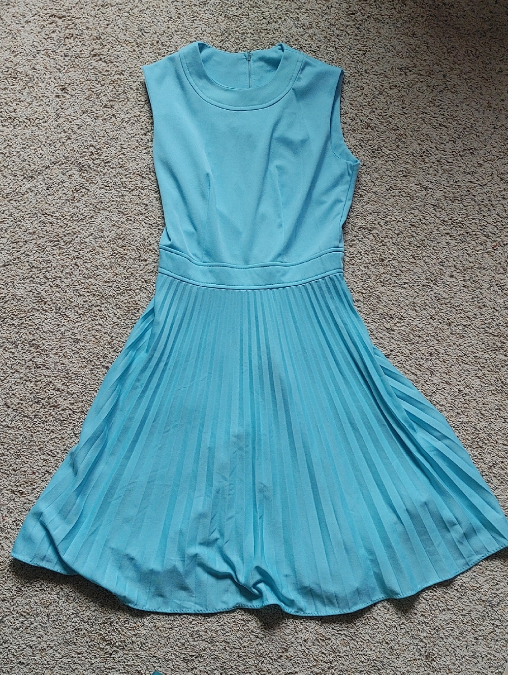 *Union Made Vintage* Pleated Sleeveless A-Line Dress in Aqua Blue Size 10